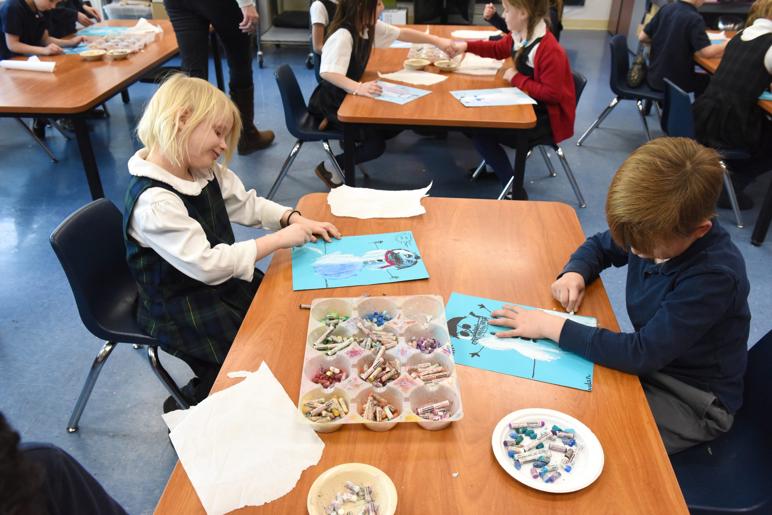 Students visit an Arts specialist several times each week to learn the fundamentals of drawing, painting, and 3D art. 