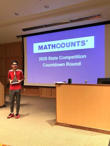 Kiran R. ’25 receiving 1st prize at Mathcounts