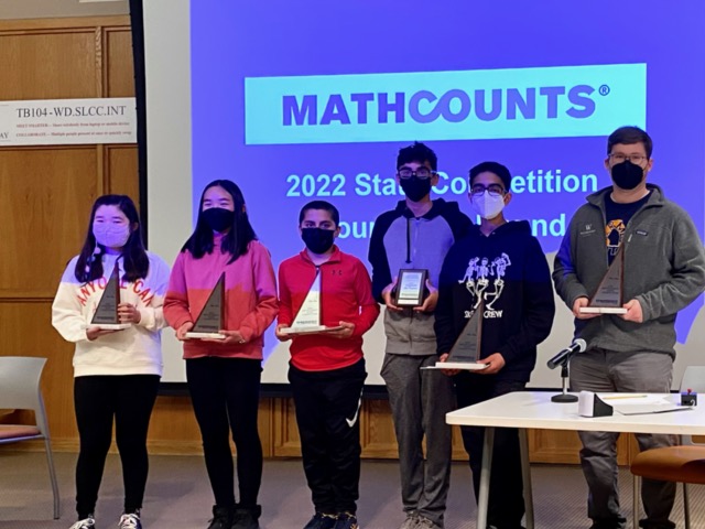 Students and Mr. Golze after the MATHCOUNTS competition